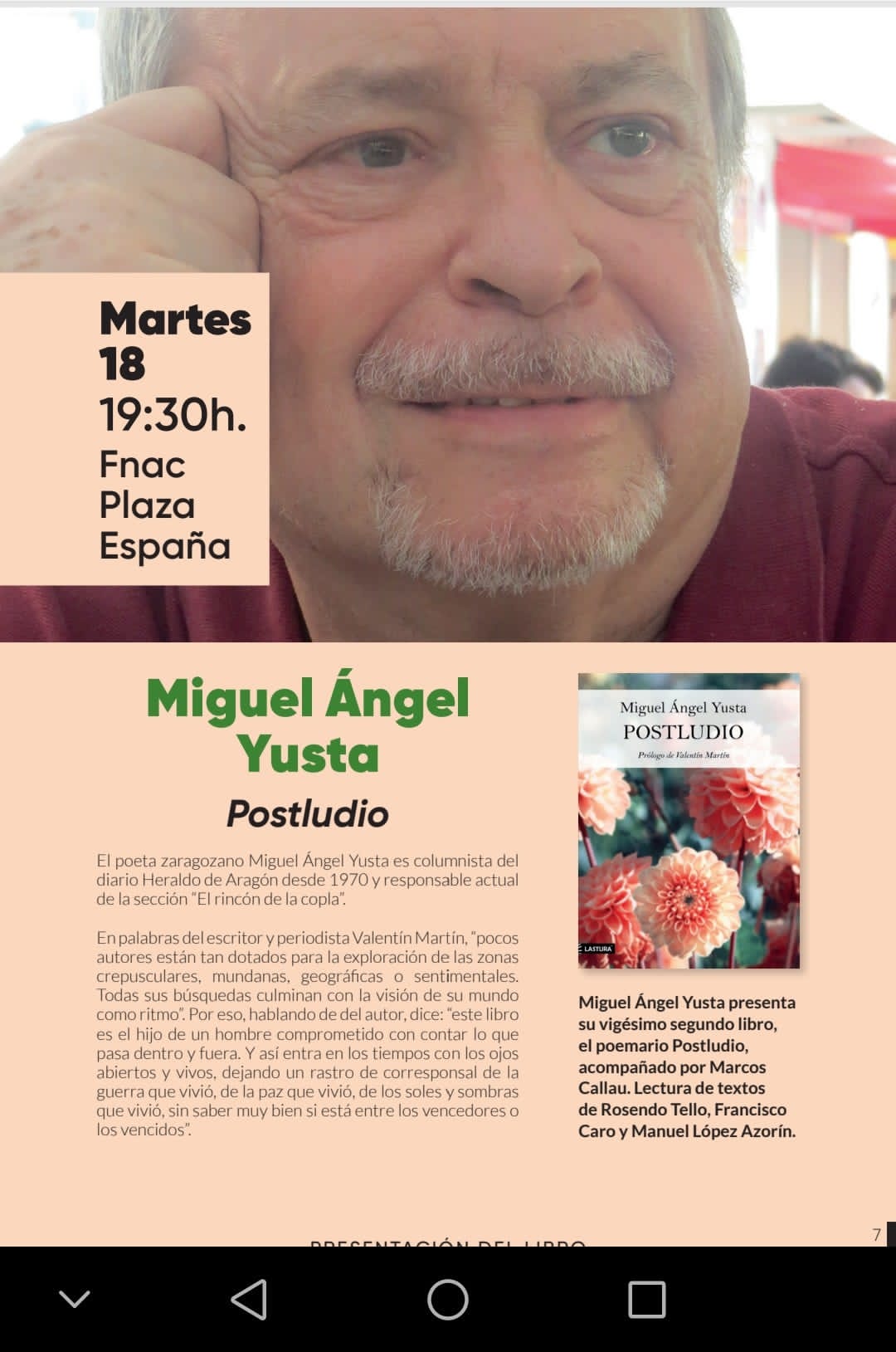 Miguel Ángel Yusta presenta “Postludio”