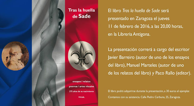 Tras las huellas de Sade, en librería Antígona